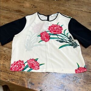 Floral Print Women's Top - Black and Cream